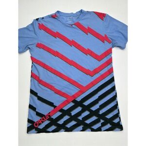 Oakley Mens Graphic T-Shirt Light Blue Pink Black Geometric Logo Regular Fit M
